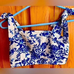 Indigo Blue and White Women's Crop Top Lined Zipper Shoulder Bow Ties Adjusts XS